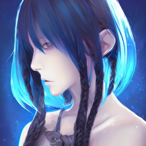 Image similar to full headshot portrait of a girl with long blue hair, drawn by WLOP, by Avetetsuya Studios, attractive character, colored sketch anime manga panel, trending on Artstation