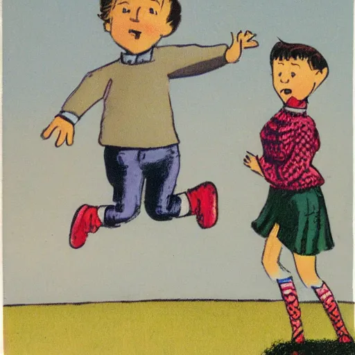 Image similar to a parson russell jumping in the air, children's illustration