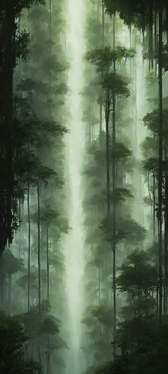 Prompt: A painting of a beautiful vertical forest trending on artstation in the style of Greg Rutkowski