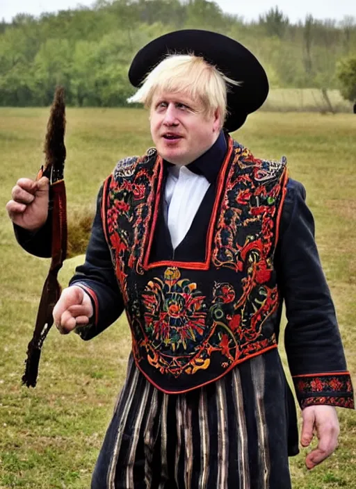 Prompt: boris johnson, ukrainian cossack, in traditional clothes, ukraine