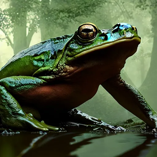 Image similar to giant frog beast in swamp, by greg rutkowski, digital art, magic the gathering, 4 k, matte painting