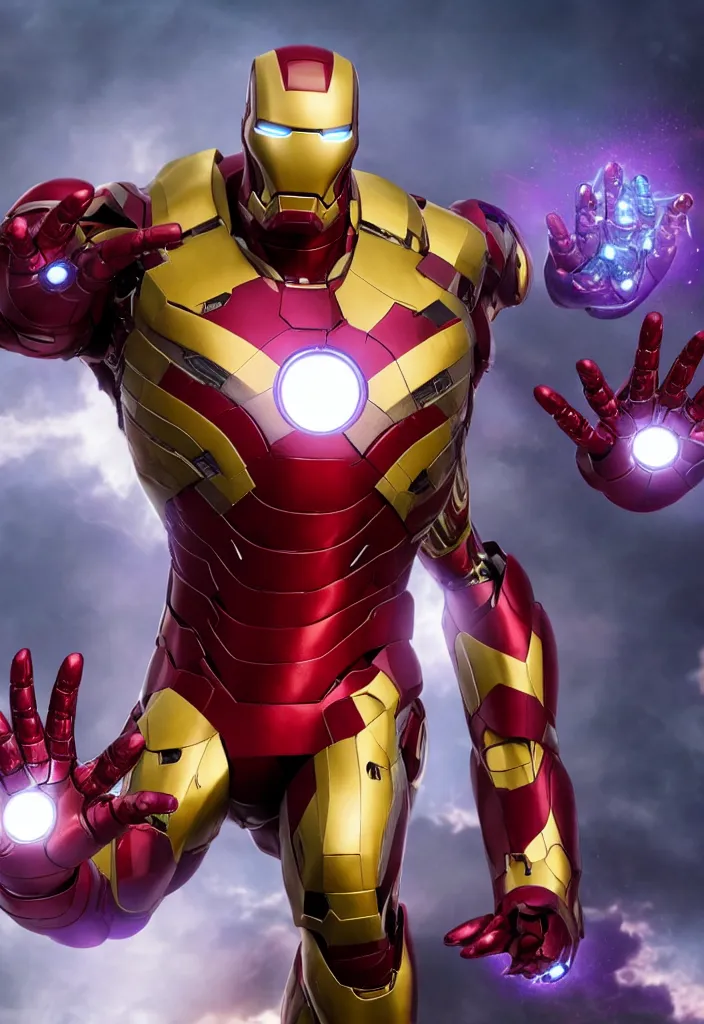 Prompt: thanos and iron man mix suits, vfx render, cinematic, ultra high quality,