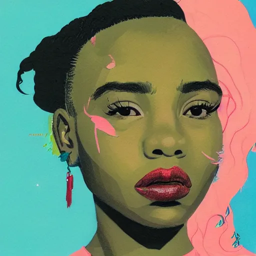 Image similar to sza profile picture by sachin teng, ganja, marijuana, organic painting, hard edges, masterpiece, smoke, asymmetrical, matte paint, energetic