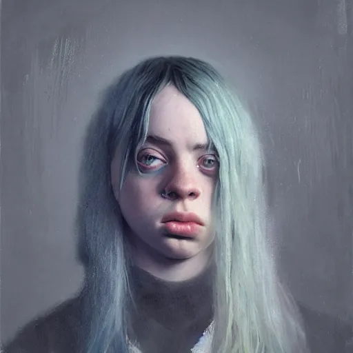 Image similar to painting of billie eilish by michal karcz