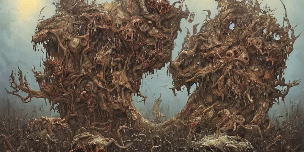 Image similar to A horror illustration layout design of a group of zombies melting into each other by Peter Mohrbacher and andrew ferez and Maximilian Pirner and aaron horkey and peter gric,trending on pinterest,medieval,rococo,maximalist,glittering,feminine