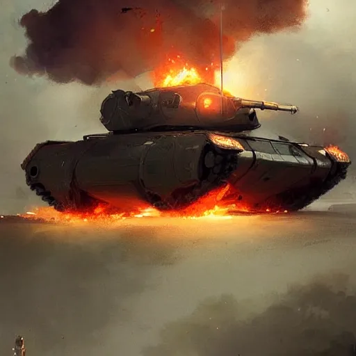 Image similar to Russian tanks are charging fire by Greg Rutkowski