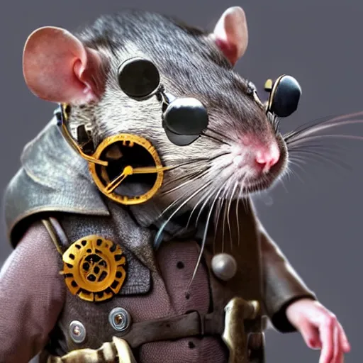 Prompt: a rat with steampunk googles, by Zack Snyder