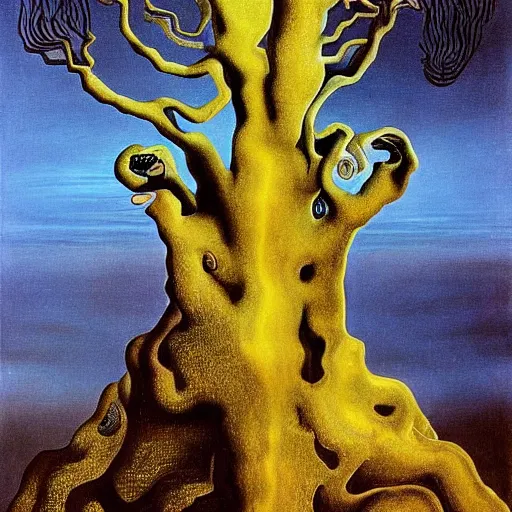 Image similar to award-winning surrealist painting of a tree by Salvador Dalí