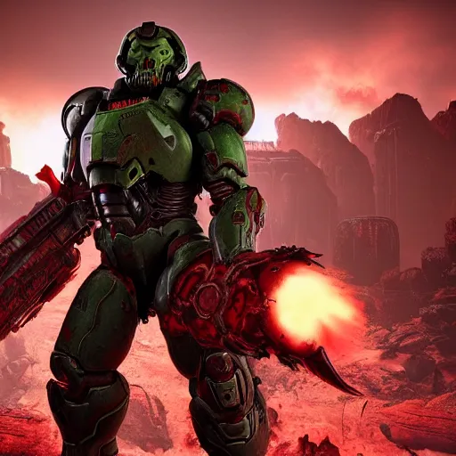 Image similar to doom slayer from doom eternal, photography