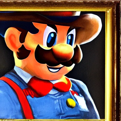 Image similar to mario dressed as a cowboy fighting outlaws in the wild west oil painted