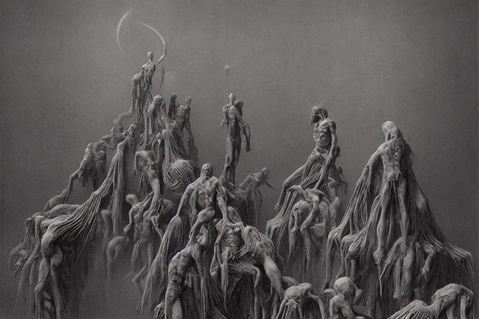 Image similar to satans fall from paradise into hell by zdzisław beksinski, james ryman, wayne barlowe. muted color