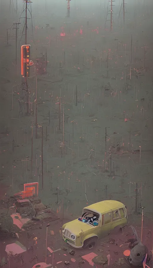 Prompt: life and death mixing together, by simon stalenhag