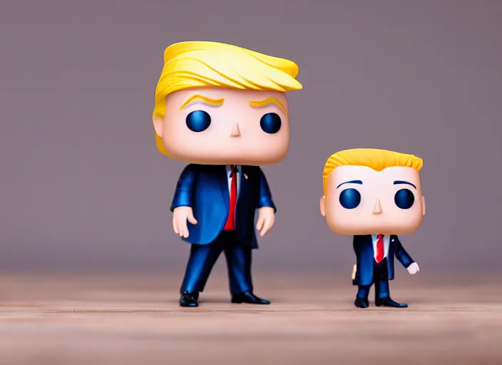 Image similar to !dream product still of Donald Trump funko pop with box, 85mm f1.8