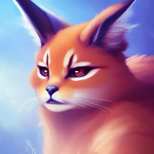 Image similar to a portrait of cute fluffy caracal, art by lois van baarle and loish and ross tran and rossdraws and sam yang and samdoesarts and artgerm and saruei and disney, digital art, highly detailed, intricate, sharp focus, trending on artstation hq, deviantart, unreal engine 5, 4 k uhd image