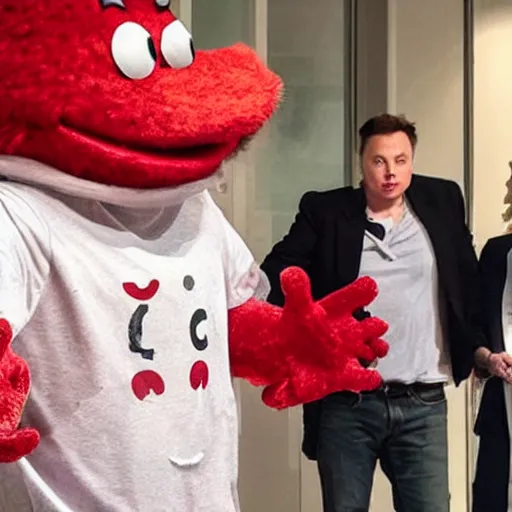 Image similar to photo of Elon Musk in an Elmo costume