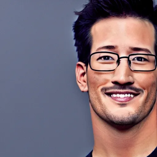 Image similar to a high quality photo of handsome markiplier, gigachad