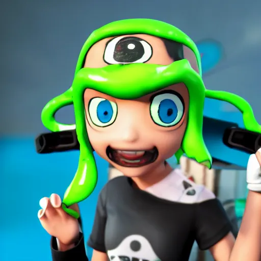 Image similar to splatoon character in dental office octane render