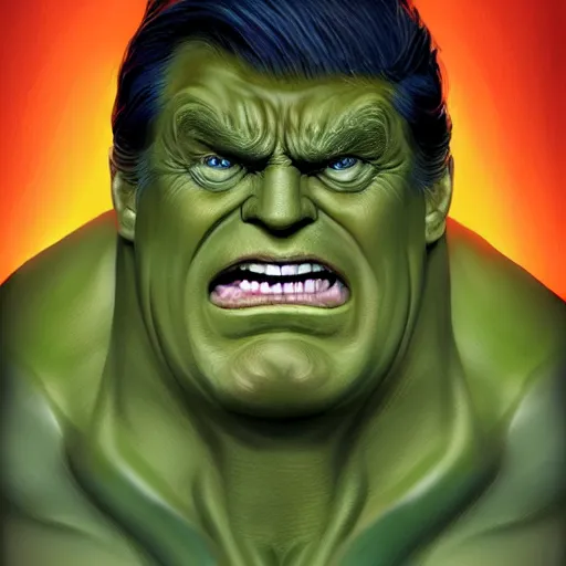 Prompt: donald trump stylized as hulk, portrait, artstation, concept art by greg rutkowsk