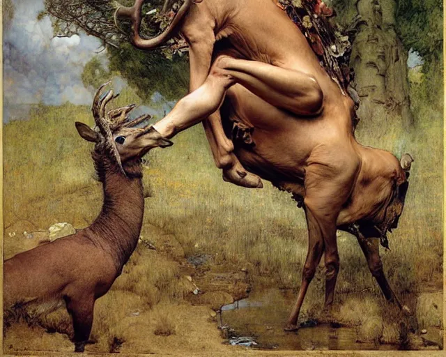 Prompt: Lama, Deer, Dog, Horse combined; fantastic sick damned mutant beast infected exposed damaged skin inflated blisters by Arthur Rackham, Eugene de Blaas, Frederic Leighton, Tom Bagshaw, Ivan Shishkin, Hans Thoma, Asher Brown Durand