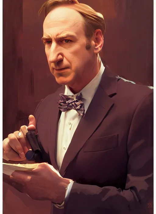 Image similar to portrait of saul goodman, lawyer clothing, painting by sargent and leyendecker, asymmetrical, intricate, elegant, matte painting, illustration,, by rhads, by greg rutkowski, by greg tocchini, by james gilleard, by joe fenton