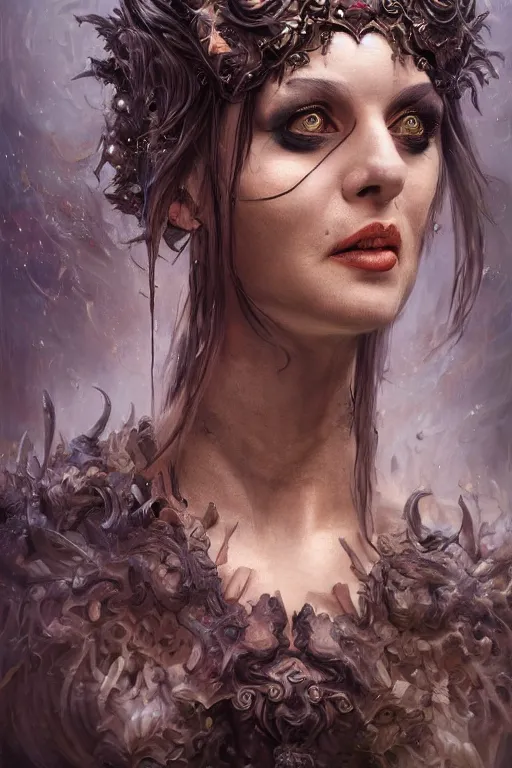 Image similar to single face portrait. very complex hyper-maximalist overdetailed cinematic darkfantasy portrait of an elegant very attractive but dangerous and wild female ent lady by andrei riabovitchev, tomasz alen kopera, oleksandra shchaslyva. Omnious intricate. Focus on face. Artstation. Deviantart. 8k 4k 64megapixel. Rendered by binx.ly. discodiffusion style portrait.
