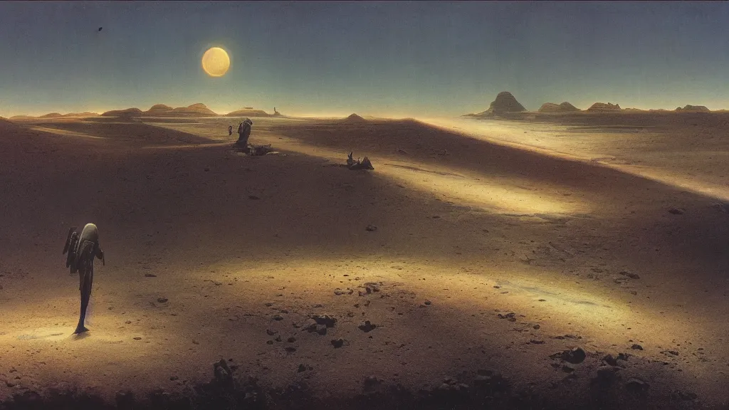 Image similar to emissary space by arthur haas and bruce pennington and john schoenherr, cinematic matte painting, photo realism, dark color palate, desert mars