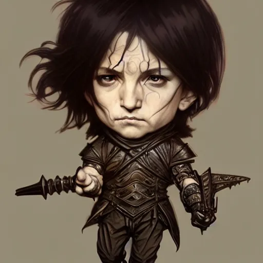 Image similar to chibi trent reznor, fantasy, d & d, intricate, detailed, by by alphonse mucha, adolfo hohenstein, alice russell glenny, stanley artgerm lau, greg rutkowski, detailed, trending on artstation, trending on artstation, smooth