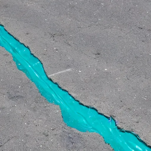 Prompt: colorful slime dripping from cracks in cement