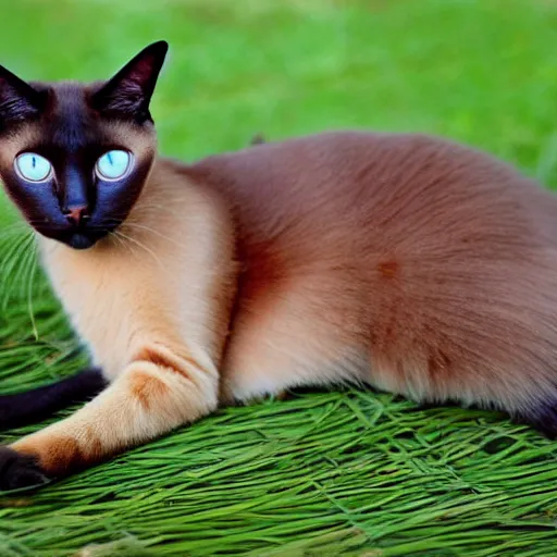 Image similar to crossbreed of an abyssian cat and a siamese cat, photo