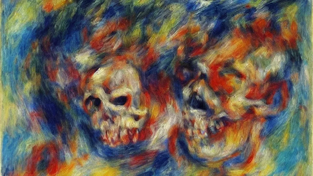 Prompt: abstract skull in style of pierre - auguste renoir,, fine details,