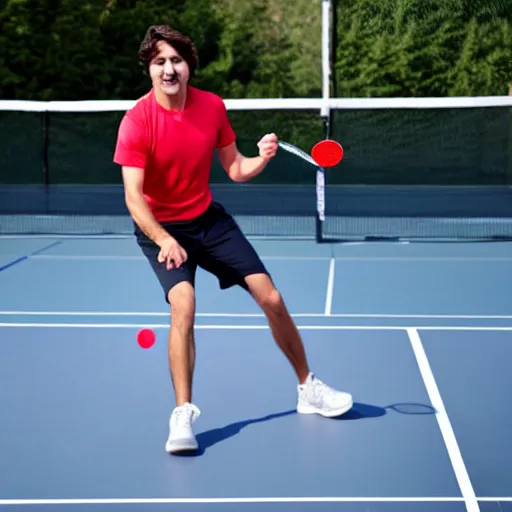 Prompt: Justin Trudeau playing pickleball, photo, 8k