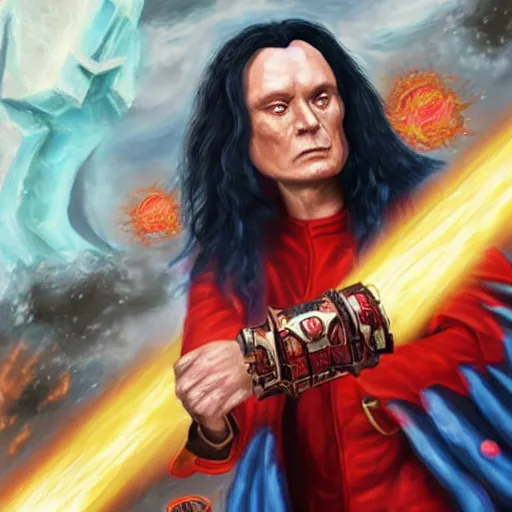 Prompt: Tommy Wiseau as a Thousand Sons sorcerer, photo realistic