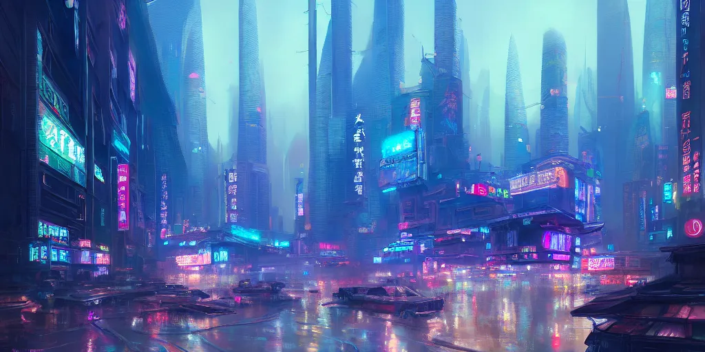 Image similar to Shanghai by Neon Light, in the style of Cyberpunk Impressionism, Krenz Cushart, Moebius, and Muchain, Prismatic, Rococo, Pearlescent, reflective, shimmering, highly detailed, masterpiece, dreamy, concept art, Cinema lighting, 8k, trending on artstation