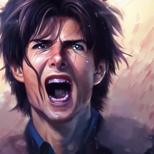 Image similar to A close-up anime portrait of tom cruise screaming, by a professional manga illustrator, Stanley Artgerm Lau, WLOP, Rossdraws, James Jean, Andrei Riabovitchev, Marc Simonetti, and Sakimichan, tranding on artstation