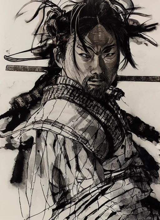 Image similar to portrait of a samurai, by joseph michael lisner, takehiko inoue and kim jung gi and hiroya oku, masterpiece ink illustration,