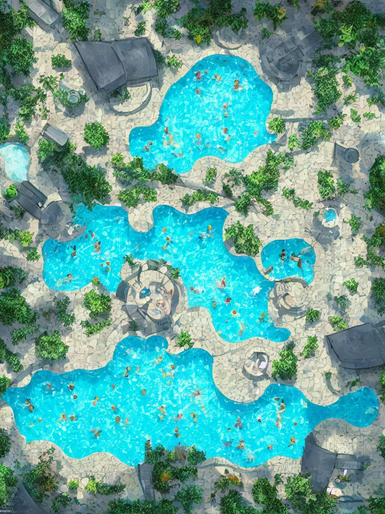 Image similar to tiled swimming pool from above by disney concept artists, blunt borders, rule of thirds