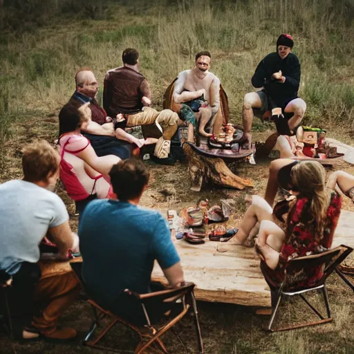 Image similar to a camp of warrior in dessert take a break laugh each other and talk, canon eos c 3 0 0, ƒ 1. 8, 3 5 mm, 8 k, medium - format print