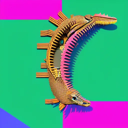 Image similar to cyborg crocodile but minimalistic concept art by frank stella, colorful, v - ray, trending on artstation, minimalism