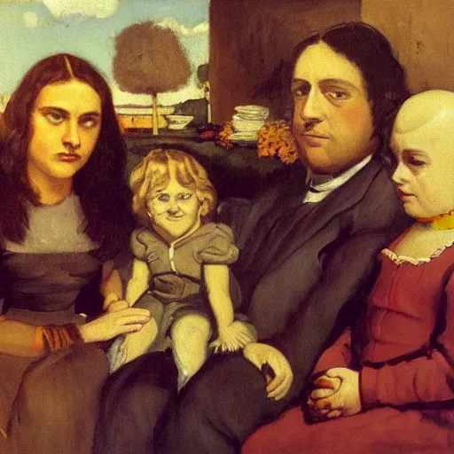 Image similar to oil on canvas painting by gustave courbet [ 1 8 6 6 ] of the simpsons family, 8 k, 4 k