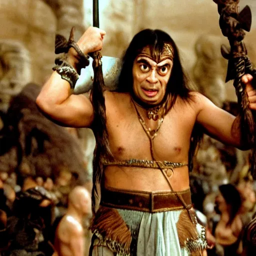 Image similar to mr. bean as conan the barbarian