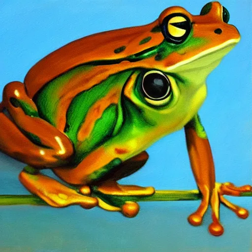 Image similar to frog with a sword, oil painting