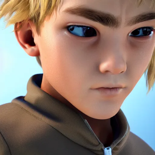 Image similar to detailed face of boy with blonde hair and brown eyes, unreal engine 5 rendered, incredibly highly detailed and realistic, 8 k, sharp focus, studio quality