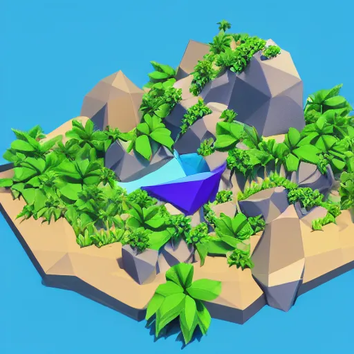 Prompt: 3D blender image of a low-poly isometric tropical island
