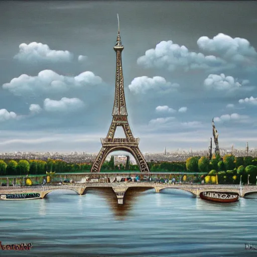 Image similar to surrealist painting of paris