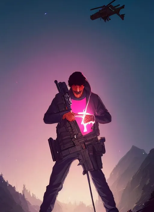 Image similar to highly detailed portrait justin trudeau in pink hoody holding ar - 1 5! in gta v stephen bliss unreal engine fantasy art by greg rutkowski loish rhads ferdinand knab makoto shinkai lois van baarle ilya kuvshinov rossdraws tom bagshaw global illumination radiant light detailed intricate environment