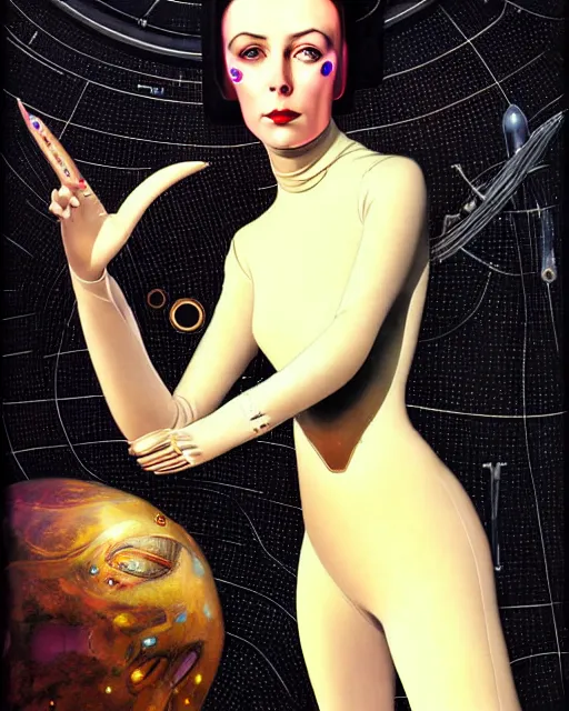 Image similar to futuristic portrait of woman from 2 0 s decade of xx century in metal space suit in a style of hans giger, giger alien style, art by kuvshinov ilya and wayne barlowe and gustav klimt and artgerm