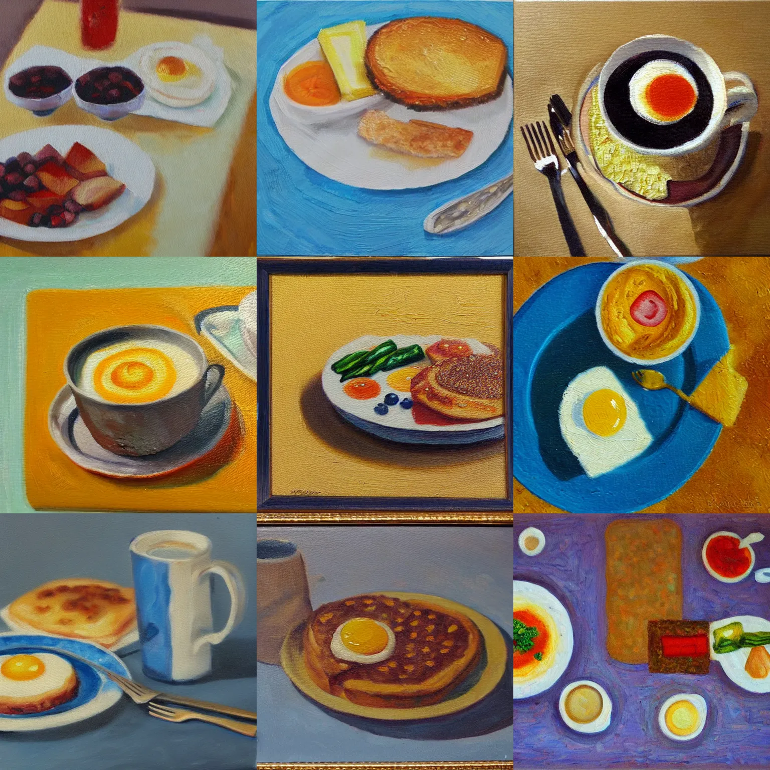 Prompt: oil painting of breakfast, highly textured