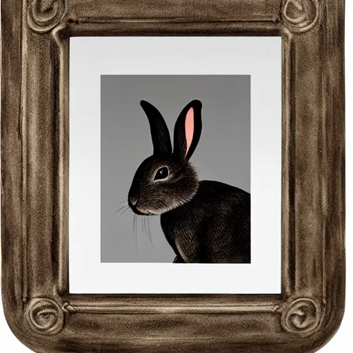 Image similar to profile portrait of a rabbit looking in a mirror, dark room, top lit