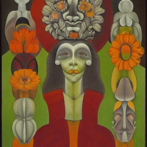 Image similar to floral face portrait by leonetto cappiello and wojciech siudmak and ernst fuchs, anni albers, oil on canvas