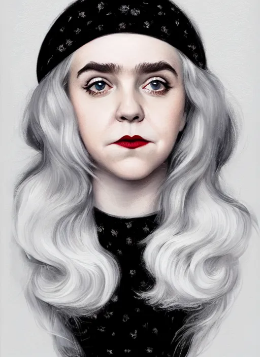 Image similar to full body portrait, kiernan shipka as sabrina spellman, white hair, obese, bangs, sultry, realistic, sultry smirk, fluffy bangs, curly bangs, fat, belly, intricate, elegant, highly detailed, digital painting, artstation, concept art, smooth, sharp focus, illustration, art by wlop, mars ravelo and greg rutkowski